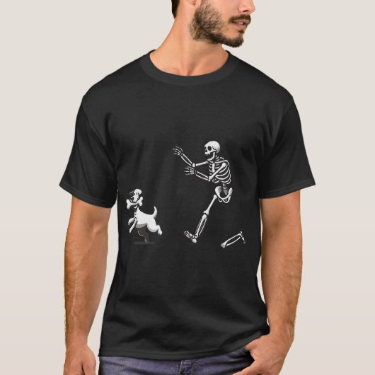 Halloween Dog Skeleton Chasing Dog T-shirt (Voorkant)