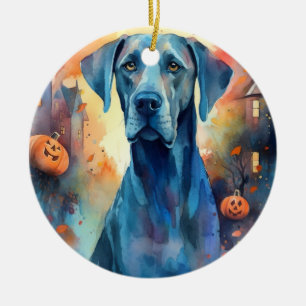 Halloween Dog van Denen met Pompoenen Engverwekken Keramisch Ornament