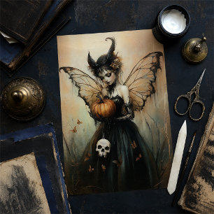 Halloween Donkere Fee met Pompoen en Schedel Tissuepapier