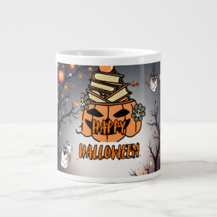 Halloween – donkere pompoen en tovenaar grote koffiekop