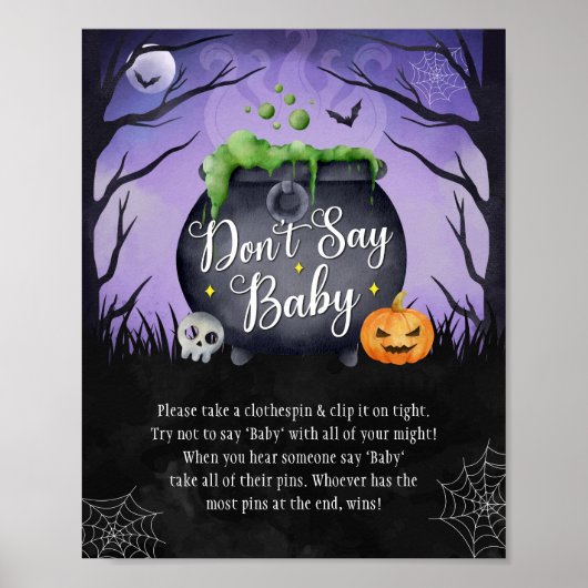 Halloween "Don't Say Baby" Baby shower Game Sign Poster (Voorkant)
