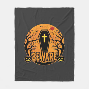 Halloween doodkist Pas op Pompoen Horror Ontwerp_1 Fleece Deken