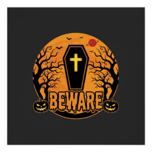 Halloween doodkist Wees voorzichtig Pompoen Horror Perfect Poster
