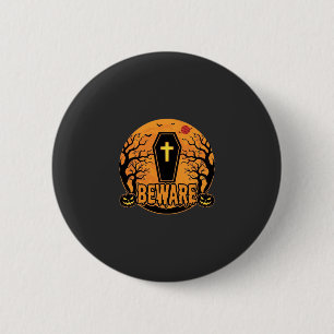 Halloween doodkist Wees voorzichtig Pompoen Horror Ronde Button 5,7 Cm