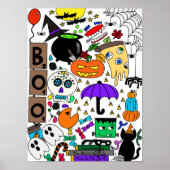 Halloween Doodle Collage Poster 12 x 16 inch (Voorkant)