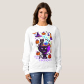 Halloween Doodle Grafische Kat Heks Pompoen Hoodie Trui (Voorkant volledig)
