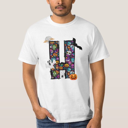 Halloween Doodle Letter H T-shirt (Voorkant)