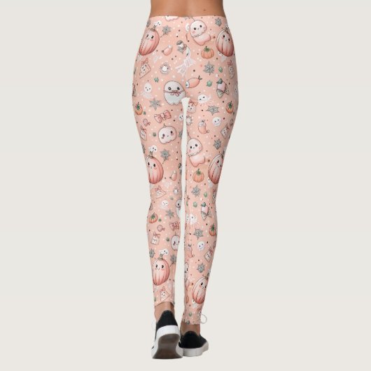 Halloween Doodle Patroon met geesten en pompoenen Leggings (Achterkant)