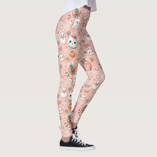 Halloween Doodle Patroon met geesten en pompoenen Leggings (Rechts)
