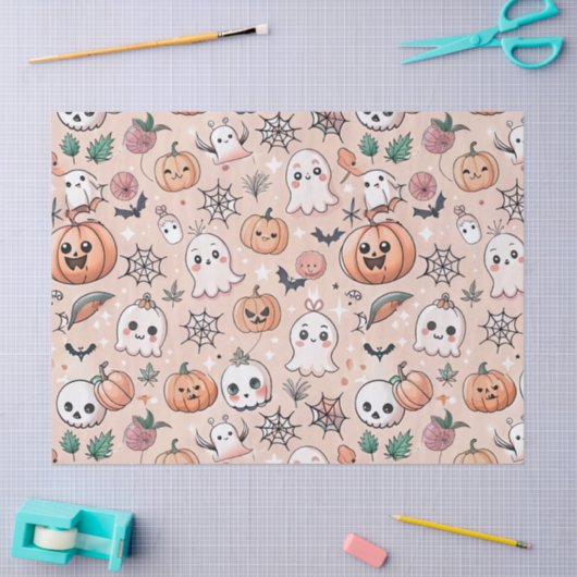 Halloween Doodle Patroon met geesten en pompoenen  Tissuepapier (Craft)