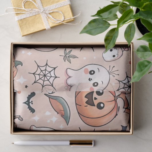 Halloween Doodle Patroon met geesten en pompoenen Tissuepapier (Geschenk)