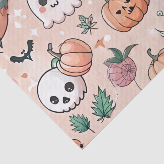 Halloween Doodle Patroon met geesten en pompoenen  Tissuepapier (Detail)