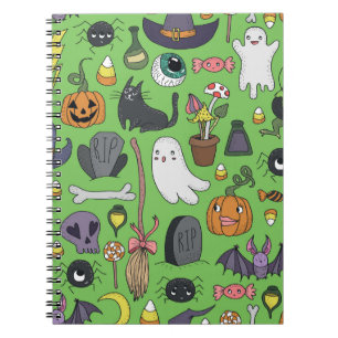 Halloween Doodle: Schattige naadloos concept Notitieboek