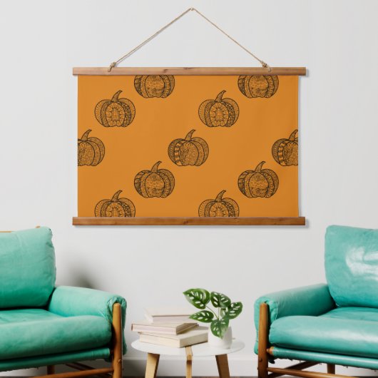 Halloween doodles boho mandala pompoenen Herfst Hangend Wandkleed (Woonkamer)