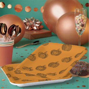 Halloween doodles boho mandala pompoenen Herfst Papieren Bordje