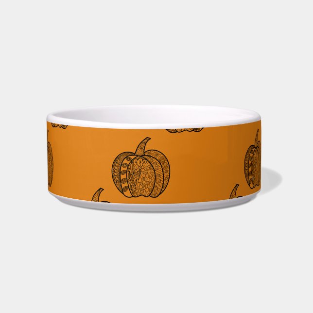 Halloween doodles boho mandala pompoenen Herfst Voerbakje (Voorkant)