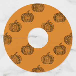 Halloween doodles boho mandala pompoenen Herfst Wijnglaslabel