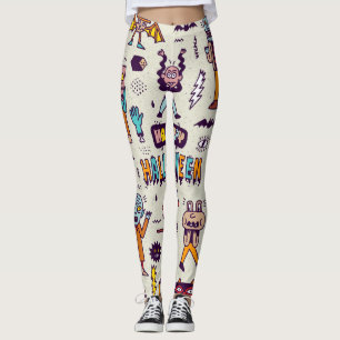 Halloween doodles, maffe cartoon naadloze set. leggings