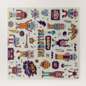 Halloween doodles, maffe cartoon naadloze set. legpuzzel (Horizontaal)