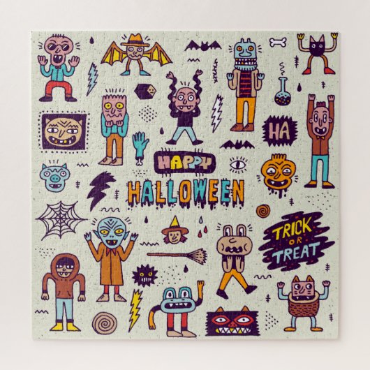 Halloween doodles, maffe cartoon naadloze set. legpuzzel (Verticaal)