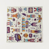 Halloween doodles, maffe cartoon naadloze set. wandkleed (Voorkant (horizontaal))