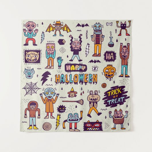 Halloween doodles, maffe cartoon naadloze set. wandkleed (Voorkant)