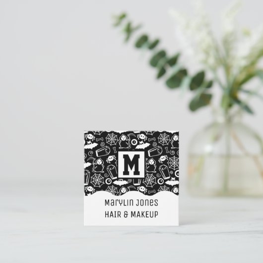 HALLOWEEN DOODLES PATTERNEN VIERKANTE VISITEKAARTJE (Staand voorkant)