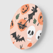 Halloween doodles, pompoenen, vleermuispatroon. grote klok (Hoek)