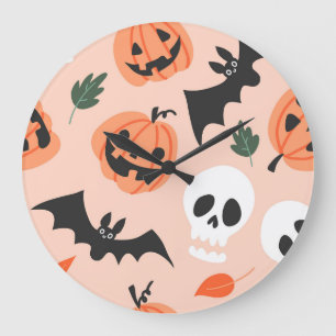 Halloween doodles, pompoenen, vleermuispatroon. grote klok