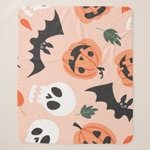 Halloween doodles, pompoenen, vleermuispatroon. sherpa deken