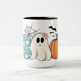 Halloween Doodles Shirt voor Vrouwen Schattige Boo Tweekleurige Koffiemok