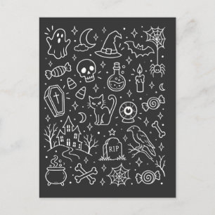 Halloween-doodles terug feestdagenkaart