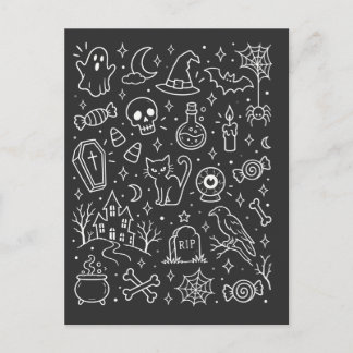 Halloween-doodles terug feestdagenkaart
