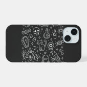 Halloween-doodles terug iPhone 15 case (Achterkant horizontaal)
