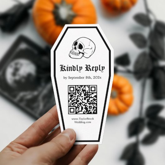 Halloween doodskist bruiloft RSVP QR Code DIY Informatiekaartje
