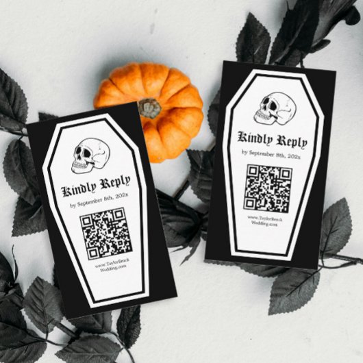 Halloween doodskist bruiloft RSVP QR Code DIY Informatiekaartje