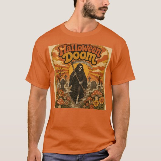 Halloween Doom Retro Grim Reaper T-shirt (Voorkant)