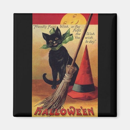  Halloween door Ellen Clapsaddle, Black Cat Magneet (Voorkant)