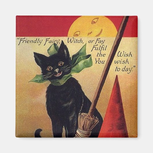  Halloween door Ellen Clapsaddle, Black Cat Magneet (Voorkant)