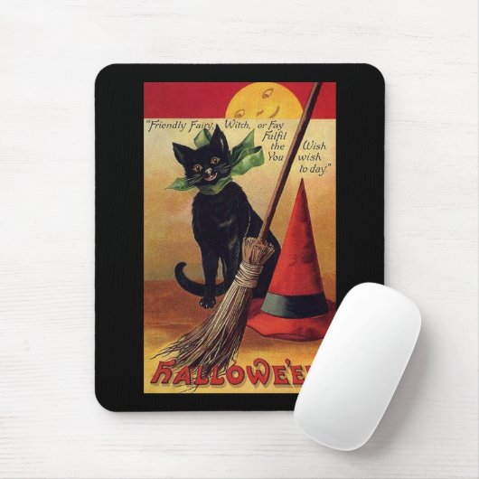  Halloween door Ellen Clapsaddle, Black Cat Muismat (Met muis)