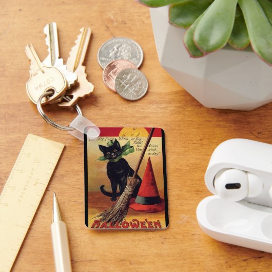  Halloween door Ellen Clapsaddle, Black Cat Sleutelhanger (Bureau)