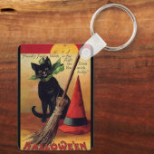  Halloween door Ellen Clapsaddle, Black Cat Sleutelhanger (Achterkant)
