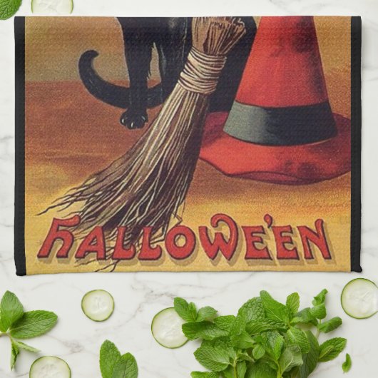  Halloween door Ellen Clapsaddle, Black Cat Theedoek (Gevouwen)