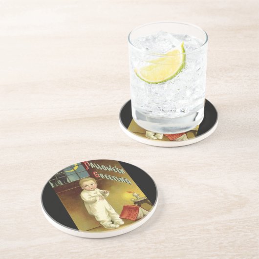  Halloween door Ellen Clapsaddle, Ghost Story Zandsteen Onderzetter (Zijkant)