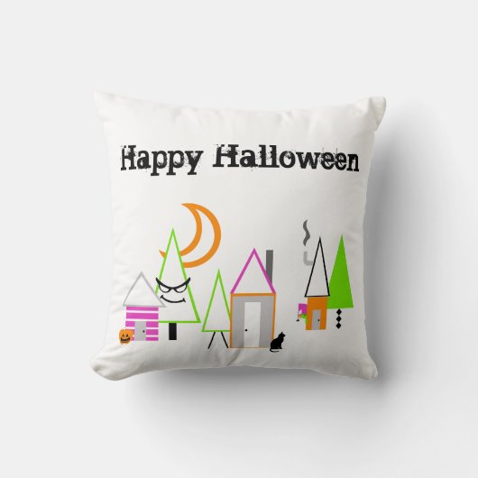 halloween dorp aangepast zwart sinaasappel paars kussen (Voorkant)