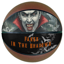 Halloween, dorstige vampier, hoektanden in de scha basketbal