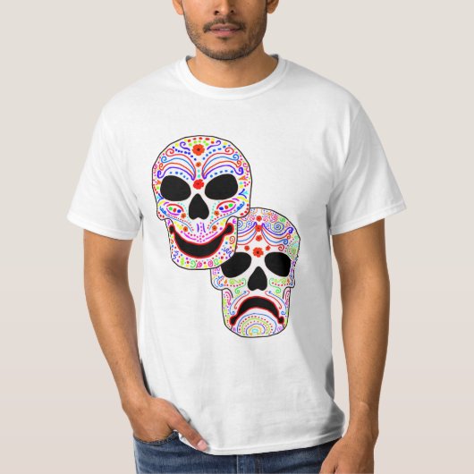 Halloween DOTD Comedy-tragedie schedels T-shirt (Voorkant)