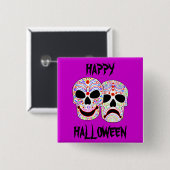 Halloween DOTD Comedy-tragedie schedels Vierkante Button 5,1 Cm (Voorkant /achterkant)