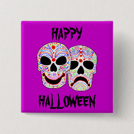 Halloween DOTD Comedy-tragedie schedels Vierkante Button 5,1 Cm