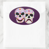 Halloween DOTD Comedy-Tragedy Skulls Ovale Sticker (Tas)